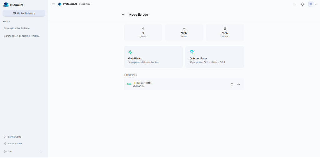 ProfessorAI - Modo Estudo Quizzes